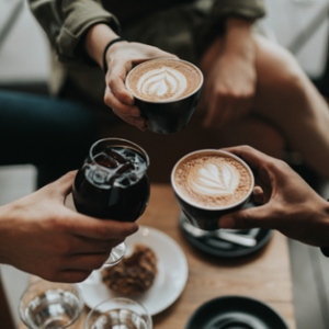 Drinking coffee